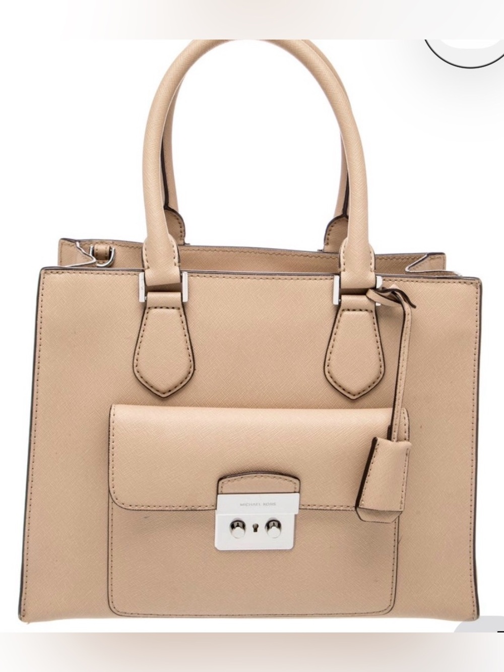 Michael Kors Neutral Beige Saffiano Leather Top Handle Bag with Front Pocket